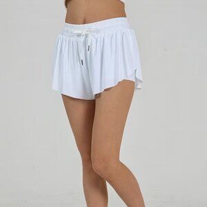 🤍 Flowy Athletic Shorts w/ Built-In Liner | Elastic Waist | White